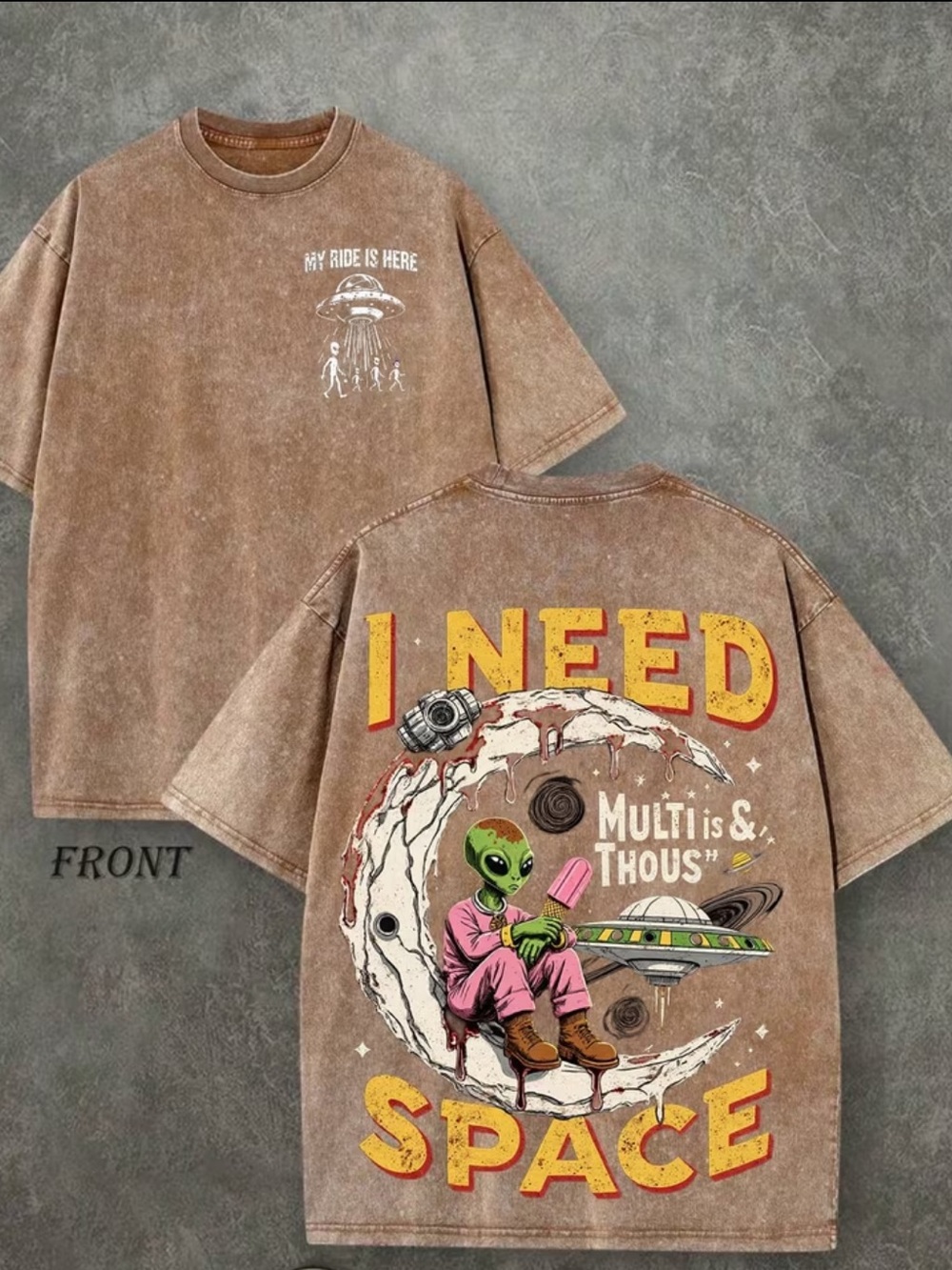 Kids Coffee Brown Alien Graphic Tee - I Need Space